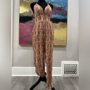 Windsor Halter Striped Jumpsuit in Brown